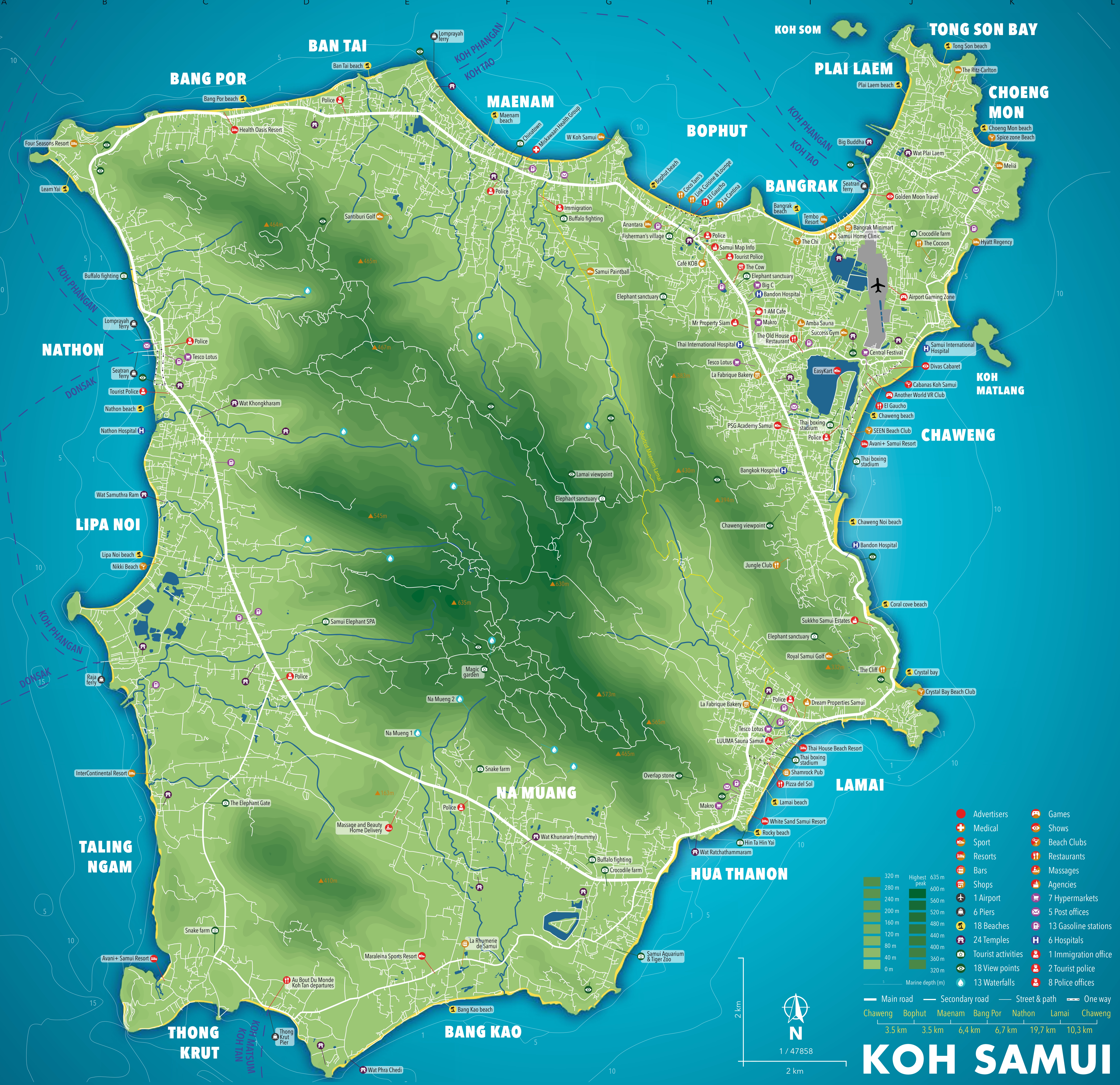 Klikbart kort over Koh Samui